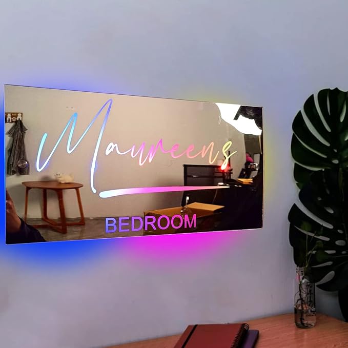 Personalized Bedroom LED Name Mirror Light Custom LED Light Up Mirror Multi Colour Lighting Mirror Name Sign, Custom Name Neon Sign Light Wall Decor Mirror for Bedroom Livingroom,Bar, barber shop