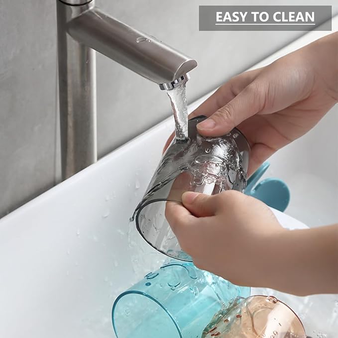 4Pcs Bathroom Tumbler Toothbrush Cups, Smiley Unbreakable Toothbrush Holders, Reusable Drinking Cups Plastic Mouthwash Cup Bathroom Brushing Cup 300ml (4 Colors), Beige, Blue, Gray, Brown