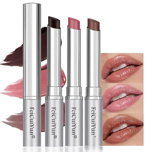 3Pcs Black&Pink&Brown Honey Tinted Lip Stain Lip Balm Lip Gloss Lipstick, Sheer Hydrating Lip Stains Tint, Moisturizing Lip Color for All Skin Tones with Natural Black Cherry