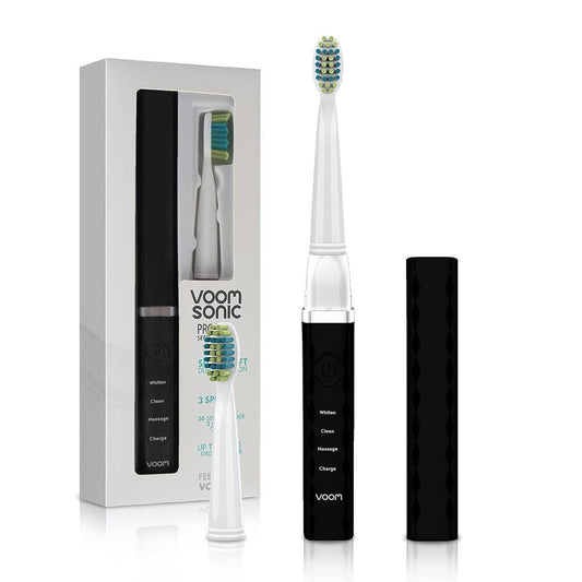 Voom Sonic Pro 3 Rechargeable Electric Toothbrush With Soft Dupont Nylon Bristles Dentist Recommended Portable Oral Care 2-Minute Timer 3 Adjustable Speeds Light Weight Design - Black