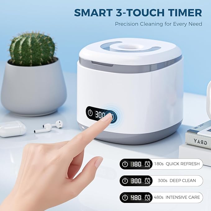 Ultrasonic Retainer Cleaner 200ml Capacity, 45kHz Sonic Dental Cleaning Machine, Ultrasonic Jewelry Cleaner Digital Timer, Retainer Cleaner Machine for Mouth Guard, Braces, Aligner, Toothbrush Head