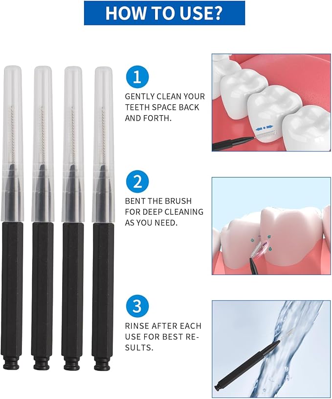 Interdental Brushes, 80 Pieces Braces Brush Between Teeth, Toothpicks Floss Picks for Braces, Dental Flosser Head for Tooth Oral Cleaning Tools, Black
