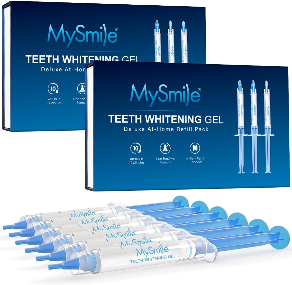 MySmile Teeth Whitening Gel Refills Pack, 6 Non-Sensitive Tooth Whitening Gel for White Teeth, Teeth Whitener Dental Grade Tooth Stain Remover for Tray, 10 min Fast Result Whitening