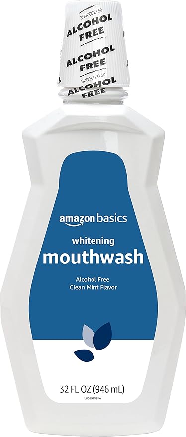 Amazon Basics Teeth Whitening Mouthwash, Alcohol-Free, Clean Mint, 32 Fluid Ounces, 1-Pack, Previously Solimo