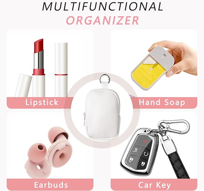 2Pcs Small Makeup Bag, Mini Portable Travel Cosmetic Bag, Soft Neoprene Makeup Pouch with Zipper, Fashion Accessory with Snap Hook, Cute Coin Purse Lipstick Cosmetic Travel Organizer(Black+ White)