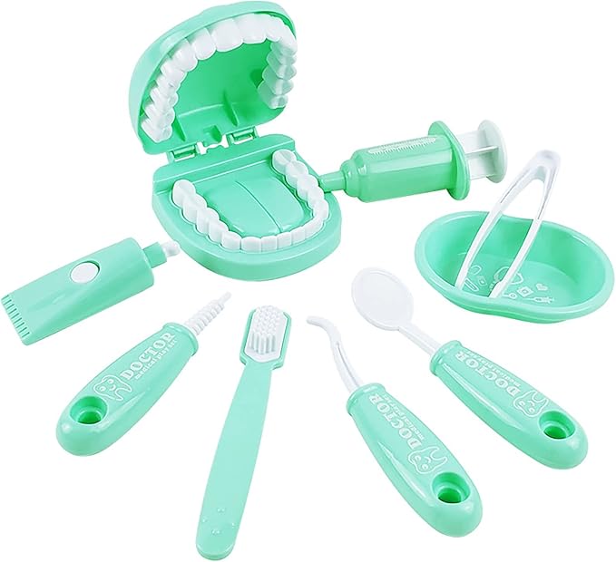 Dental Early Education Brushing Toys, YOUYA DENTAL 9Pcs/Set Children Role Play Toys Crocodile Early Education Cartoon Tooth Brushing Model Preschool Education Toy Dentist Game for Kids Classroom GREEN