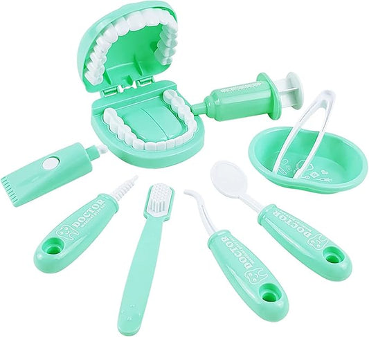 Dental Early Education Brushing Toys, YOUYA DENTAL 9Pcs/Set Children Role Play Toys Crocodile Early Education Cartoon Tooth Brushing Model Preschool Education Toy Dentist Game for Kids Classroom GREEN