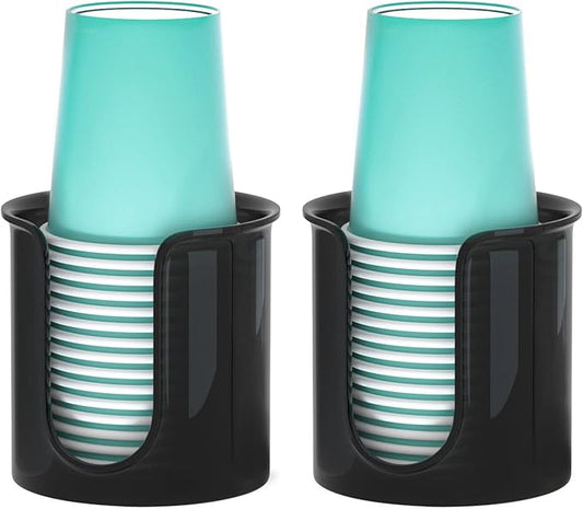 Bathroom Cup Holder - 2 Pack 3 oz Cup Dispenser for Bathroom Vanity Countertop - Small Paper Cup Dispenser for Mouthwash Cups & 3oz Bathroom Cups（Black）