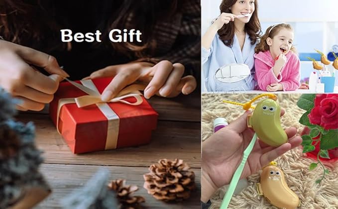 2-in-1 Travel toothbrush holder-Toothbrush covers with Toothpaste case,Portable Reusable Organizer with Banana smile-cute toothbrush cap for Electric&Manual Toothbrush,Ideal for Home&Travel (Green)