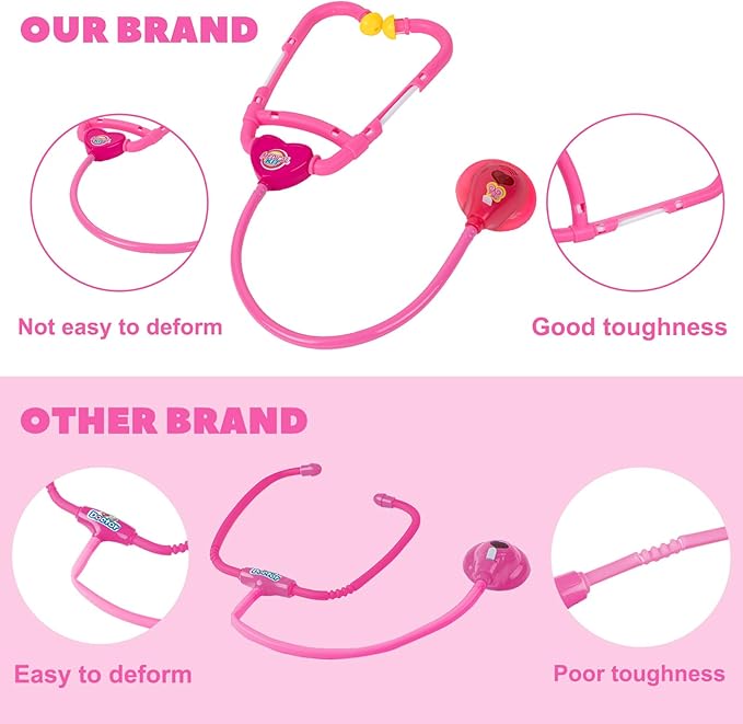 Liberry Doctor Kit for Toddlers 3-5 Years Old, 18-Piece Doctor Bag Pretend Play Toys, Durable Medical Kit with Toy Stethoscope, Pink Doctor Gift for Girls