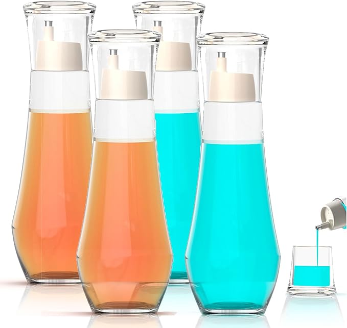 4 Pack Mouthwash Dispenser - 8.8 oz Glass Mouth Wash Container Small Refillable Mouthwash Bottle with Lid Cup for Bathroom Countertop