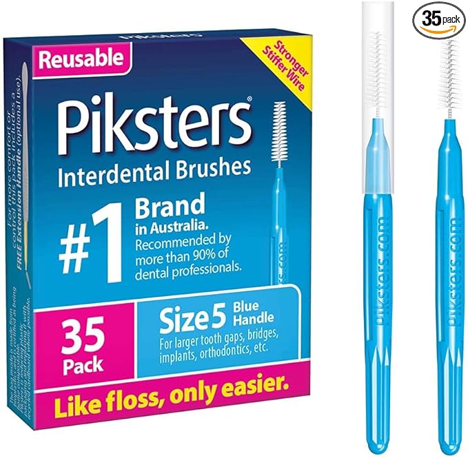 Piksters Interdental Brushes, 35 pk, Size 5, Interdental Tooth Brush for Large Gaps, Gum Soft Bristles for Plaque Removal, Safe for Braces
