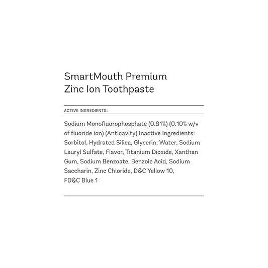 SmartMouth Premium Zinc Ion Toothpaste - Whitening - with Fluoride - Refreshing, Anti-Cavity Toothpaste for Adults - Strengthens Enamel - Mild Mint Flavor, 6 oz (2 Pack)