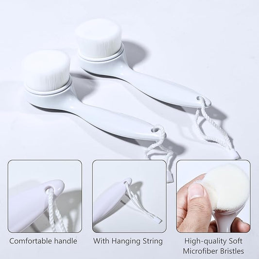 2 Pack Soft Bristle Facial Cleansing Brush for Deep Pore Cleaning, Face Exfoliating Scrub Brush for Face Cleansing Skincare Massaging (White)