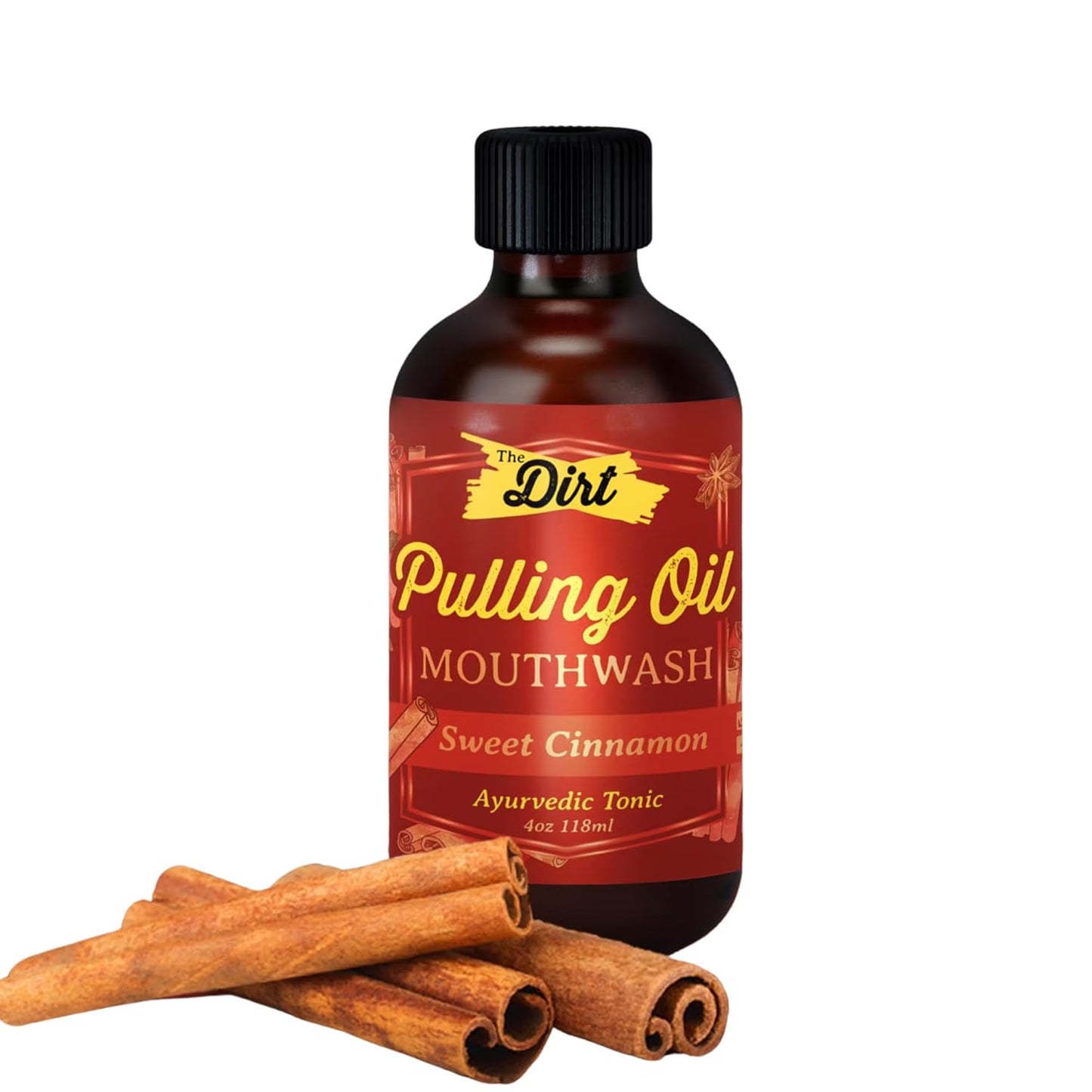 THE DIRT Oil Pulling Mouthwash - Gluten Free - Removes Plaque, Tartar, Bad Breath & Whitens Teeth (Sweet Cinnamon, 4 Ounce)
