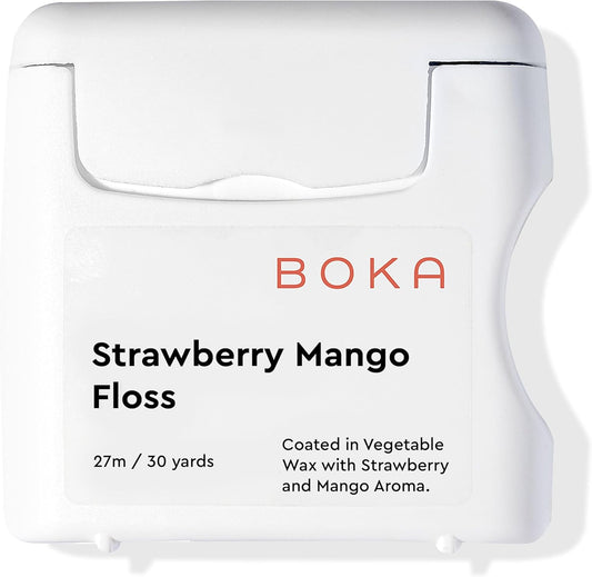 Boka Strawberry Mango Expandable Woven Dental Floss, Made from Natural Vegetable Wax, Teflon-Free, 30 Yards of Waxed Floss (Pack of 1)