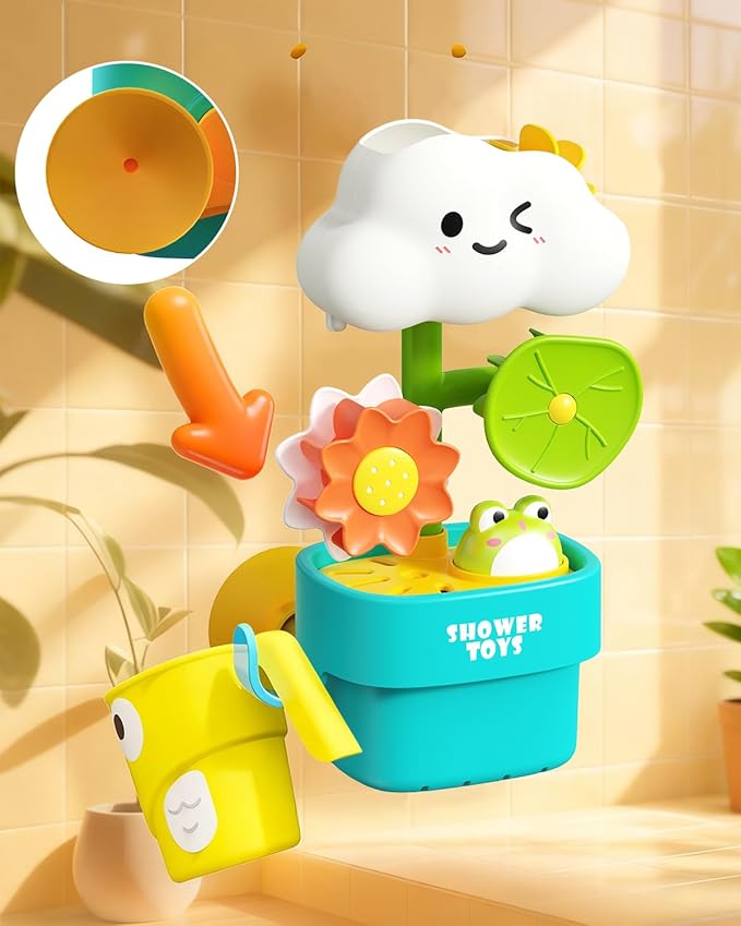 Bath Toys for Kids Ages 1-3: Cloud Set with Watering Cup, Toddler Interactive Bath Toys with Strong Suction Cup, Attach to Any Tub or Shower Fun for Bath Time - Great for Boys, Girls Shower Gifts