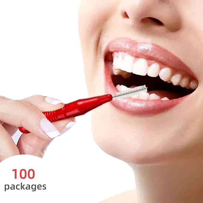 GOUWEIBA 100 pcs Braces Brush Disposable Interdental Brush Toothpick Dental Tooth Flossing Head Oral Dental Hygiene Flosser Dental Hygiene Flosser Tooth Cleaning Tools Oral Flossing Head (Blue+Red)