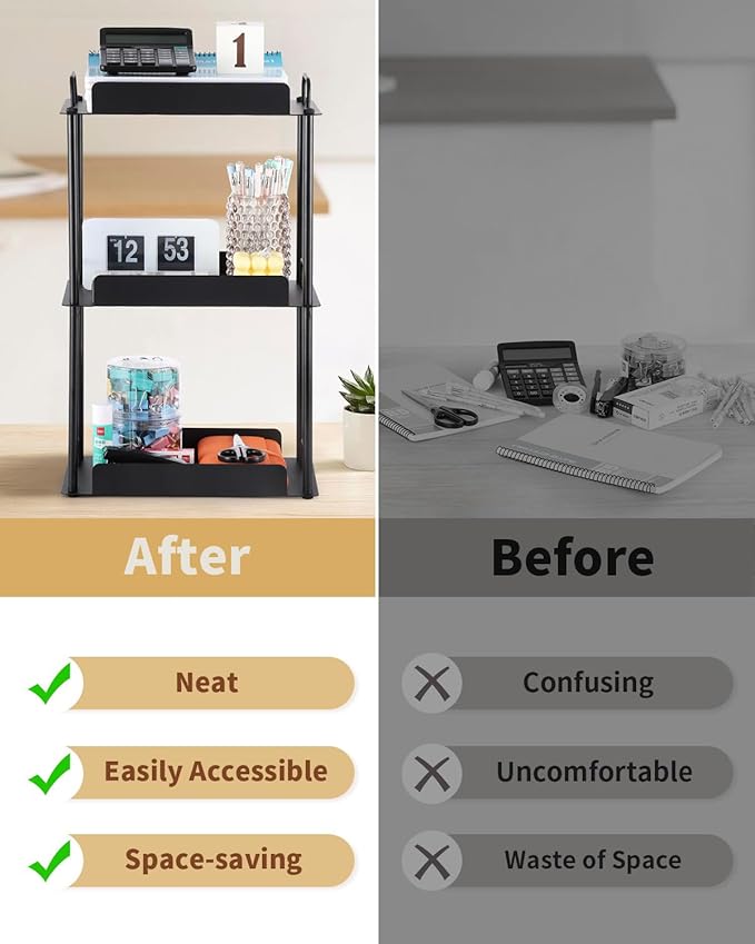 KATHY&BOB Bathroom Countertop Organizer, Make-up Desk Organization, Dressing Shelf Desktop Storage for Bathroom Cosmetic Dorm Kitchen Living Room, Multipurpose Cubicle Display Rack (Black, 3 Tiers)