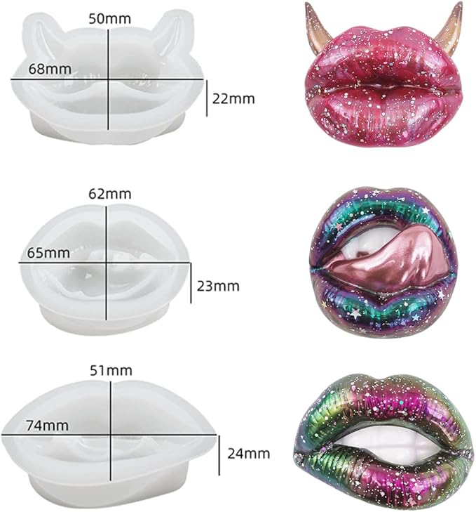 3 pcs Lips Resin Mold 3D Unique Witchy Molds Resin Art Molds Ornament Silicone UV Epoxy Casting Molds for DIY Décor