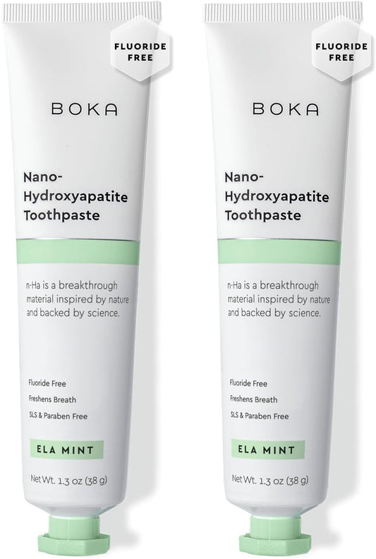 Boka Fluoride Free Toothpaste, Nano Hydroxyapatite Toothpaste, Appropriate for Sensitive Teeth - for Adult, Kids Oral Care - Ela Mint Flavor, 1.3 Fl Oz 2Pk US Manufactured