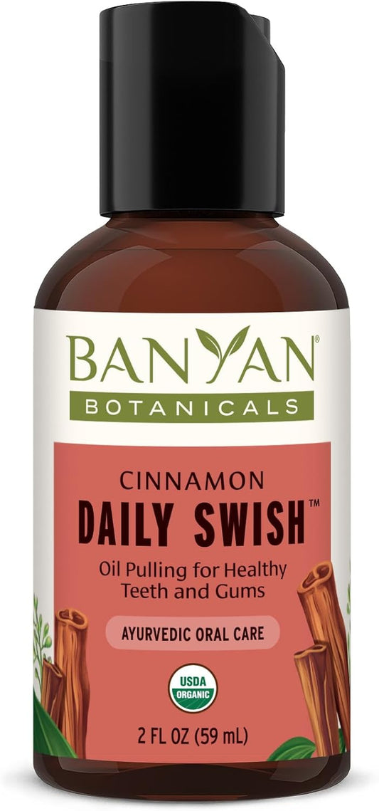 Banyan Botanicals Cinnamon Daily Swish – Organic Ayurvedic Pulling Oil with Coconut Oil – Mouthwash for Fresh Breath and Sparkling Oral Health* – 2 oz – Non GMO Sustainably Sourced Vegan