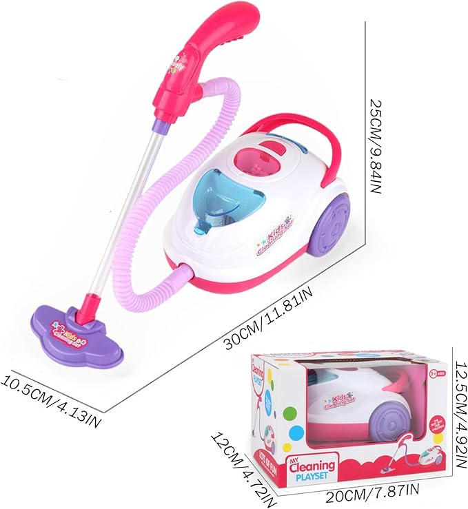 Kids Cleaning Toy Set, Includes Toy Vacuum, 2 Broom, 2 Dustpan ABS Vacuum with Light & Sound Battery Operated for Educational Pretend Play