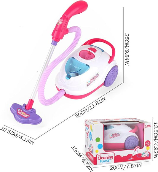 Kids Cleaning Toy Set, Includes Toy Vacuum, 2 Broom, 2 Dustpan ABS Vacuum with Light & Sound Battery Operated for Educational Pretend Play