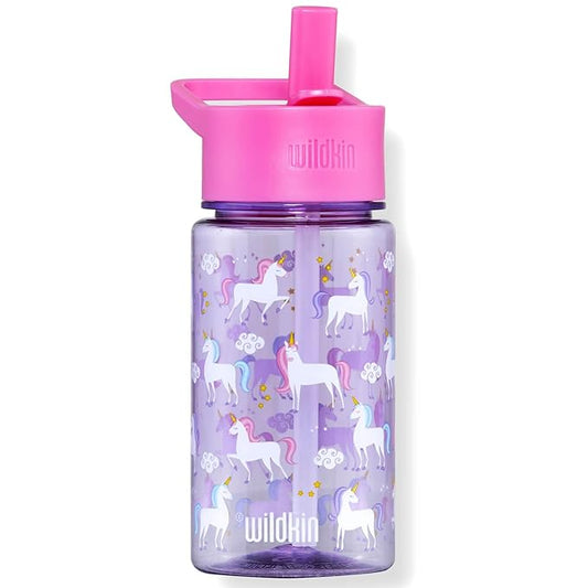 Wildkin Kids 16 oz Reusable BPA-Free Tritan Plastic Water Bottle with Leak Proof Lid for Boys & Girls, Durable and Easy to Clean Water Bottles for Toddlers - Unicorn