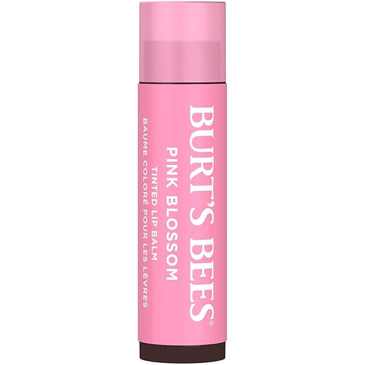 Burts Bees Tinted Lip Balm Pink Blossom; 8 Hour Moisture; Provides a Hint of Color; Nourishing Shea Butter; 100% Natural Origin; 1 Tube; 0.15 Oz. (Package May Vary)