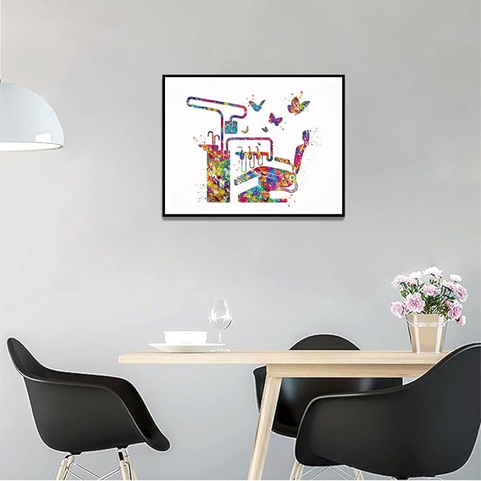 HFKSRJGW Dental Wall Art,Dentist Chair And Butterfly Watercolor Print Dental Tools Tooth Medical Art Teeth Clinic Decor Gift Dentist Dentistry Office Wall Art,12"x16"Framed Wall Art