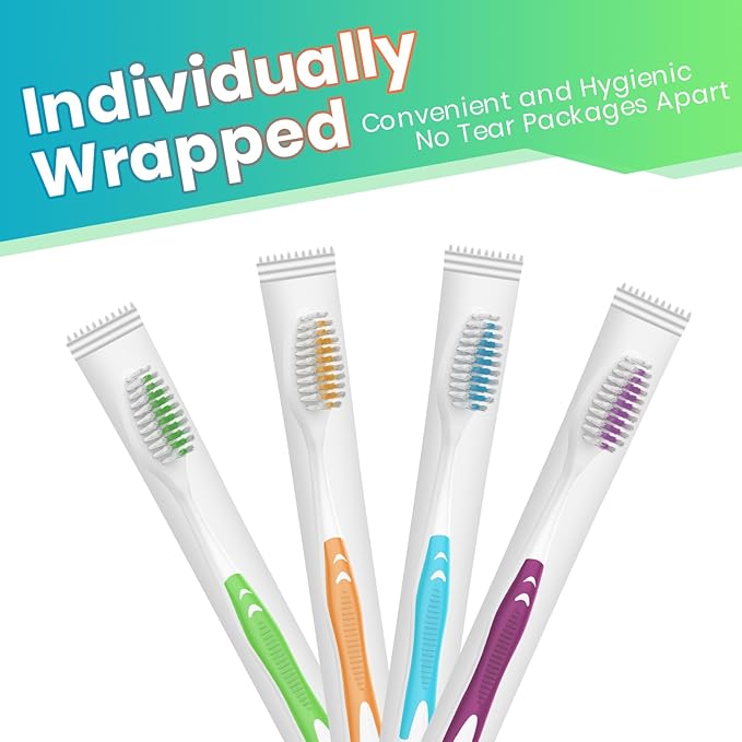 100 Pack Individually Wrapped Bulk Toothbrushes for Adults & Kids, Disposable Tooth Brush, Medium Soft Bristles for Travel, Donations, Hotels