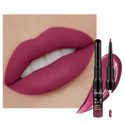 1Pcs 2 in 1 Rose Plum Matte Lip Liner and Liquid Lipstick Stain Makeup Set for women, Rose Long Lasting Smudge Proof Lip Tint Matte Finish Lip Gloss for All-Day Color Hold Easy to Use 28#
