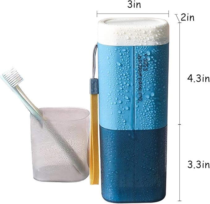 Toothbrush Travel Case, Portable Travel Toothbrush Holder, Multifunction Toothbrushes Toothpaste Set with Cup, Toothbrush Case for Traveling, Camping, School, Business and Daily Uses (Blue)
