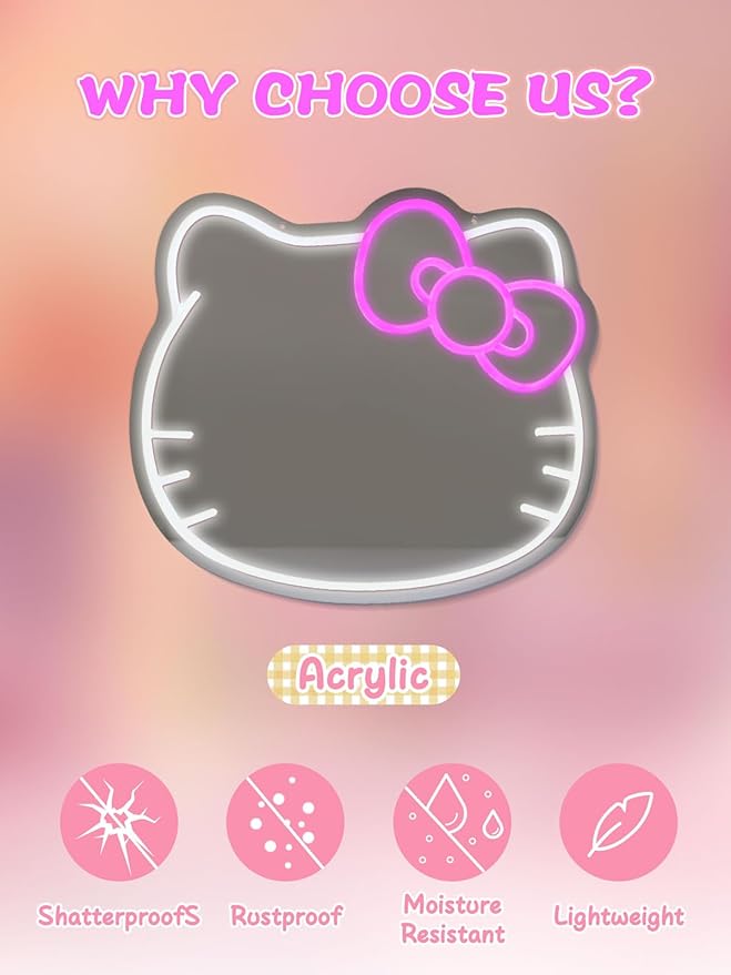 Anime Mirror Vanity, Neon Sign Stuff Room Decor, Neon LED Wall Mirror, Vanity Mirror with Remote for Makeup Mirrors, Bedroom, Teen Girl Children Gift for Birthday Christmas Halloween Thanksgiving