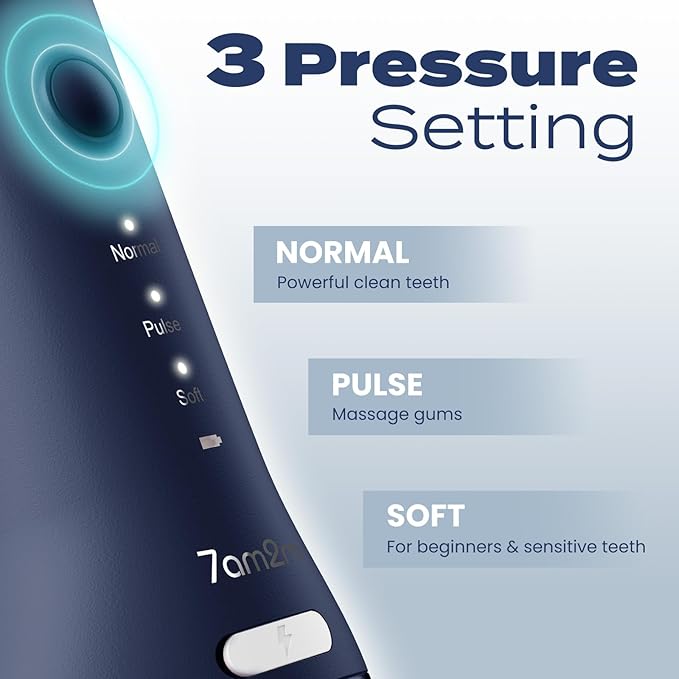 7AM2M Portable Cordless Water Flosser, Oral Irrigator with 3 Modes & 2 Tips, Fast Rechargeable, IPX7 Waterproof, Dental Water Flosser for Travel and Home Use (Navy Blue)