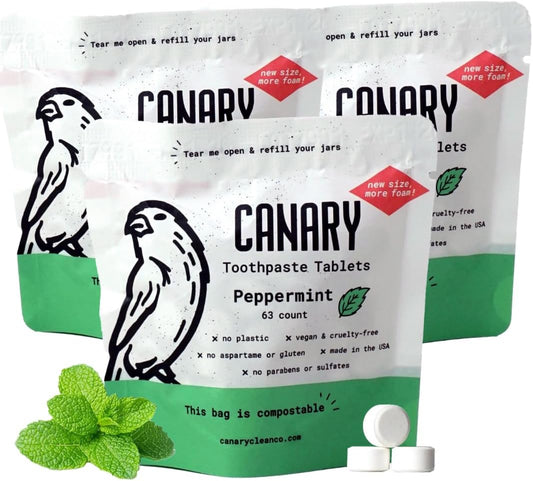 Canary Nano Hydroxyapatite Toothpaste Tablets Peppermint - Remineralizing, Fluoride Free, All Natural Tabs with Xylitol - Great for Travel, Plastic Free - 189 Count