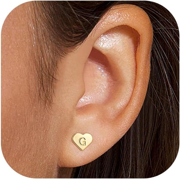 Heart Initial Earrings for Girls Kids Women - 18K Gold Filled Heart A-Z Initial Letter Earrings Teen Girls Gifts Trendy Stuff Birthday Gift for 5 6 7 8 9 10 Year Old Girl Gifts