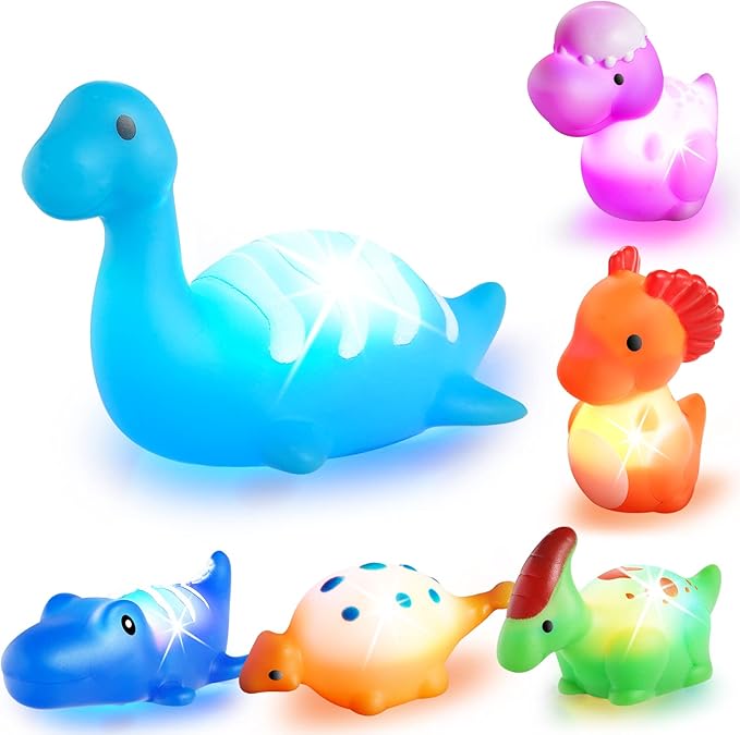 Bath Toys for Toddlers 1-3: 6 Packs Light-Up Floating Dinosaur Baby Toddler Bath Toys Set for Boys Kids Birthday Easter Christmas - Water Bathtub Shower Pool Bath Toy for Children Preschool