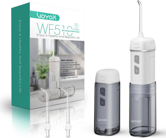 VOYOR-HEALTH Portable Water Flosser Cordless, Mini Travel Oral Irrigator with Telescopic Water Tank, IPX7 Waterproof Water Dental Flosser for Teeth Cleaning Braces & Dental Care WF510 (Silver)