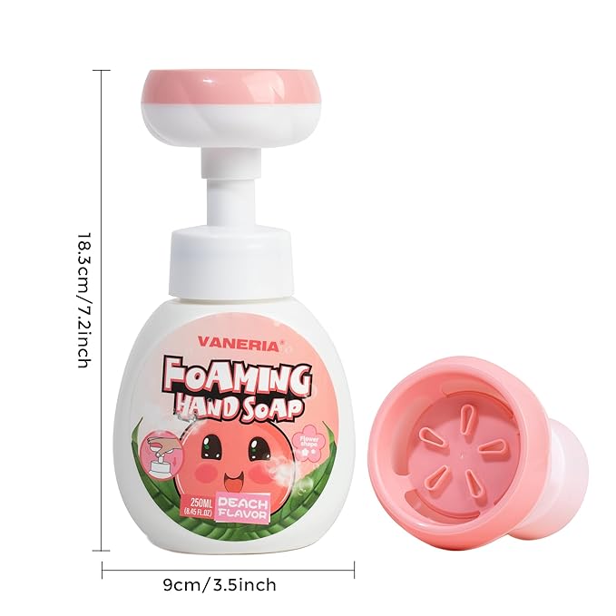 VANERIA Kids Foaming Hand Soap,Flower Stamp,Moisturizing and Gentle Hand Soap for Baby,Kids and Adults with Sensitive Skin 250ml/8.45 Fl Oz