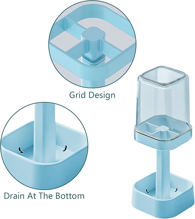 Toothbrush Holder with Cup/Cover, 3 Slots Toothpaste Holder Stand for Bathroom Countertop Plastic Storage Organizer for Toothbrushes, Electric Toothbrushes (Blue)