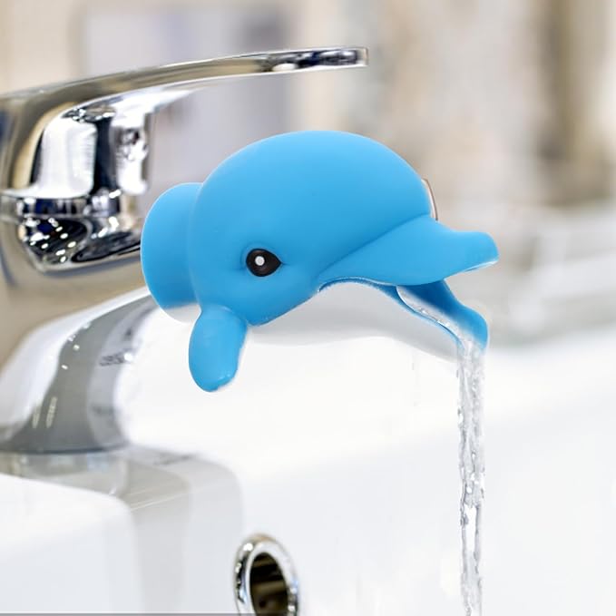 Kids Faucet Extension Cartoon Sink Faucet Extender Baby Hand Washing Tool Portable Vinyl Design 4.13X3.34X2.55 Inches Safe Bath Pourer for Toddlers