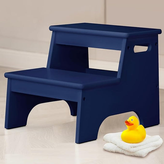 Forbena Navy Blue Step Stool for Toddlers Bathroom Sink, Baby Boys Toilet Toddler 2 Step Stool for Potty Training, Kids Children Double Up Stepping Stool for Kitchen Counter Closet Bedroom Bed (Blue)