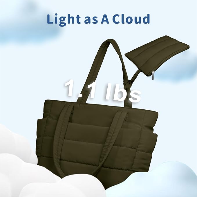 TOPDesign Puffer Tote Bag for Women, Lightweight Puffy Handbag with Compartments, Quilted Shoulder Bag for Work, Travel, Gym