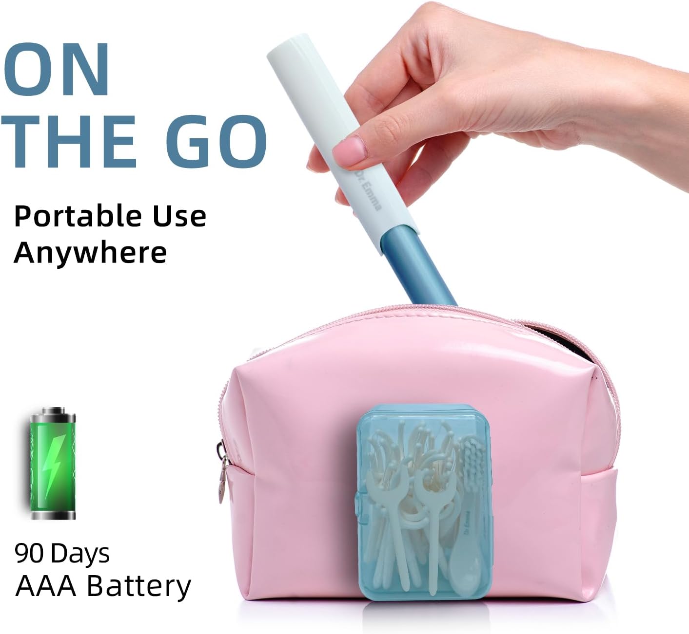 Dr. Emma Electric Vibration Flosser, Power Flosser for Adults, Gum Stimulator, Teeth Cleaner, Reusable Flossing Tool with Toothbrush, Water Flosser Alternative, Babyblue