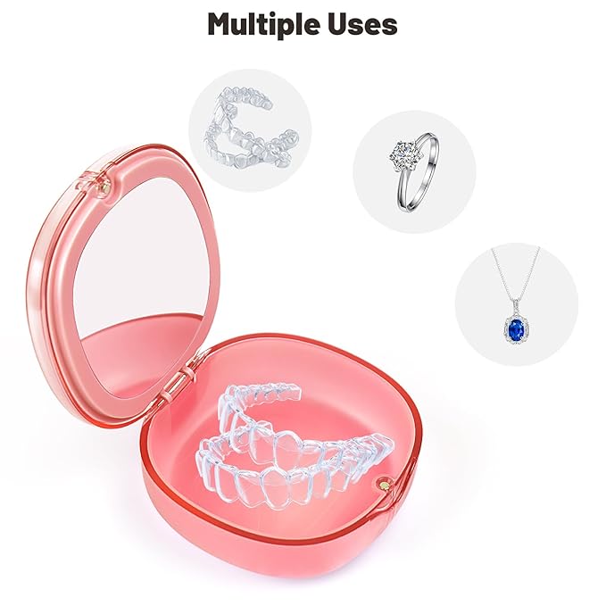 Retainer Case, Aligner Cases for Invisalign, Retainer Holder Case with Removal Tools& Aligners Chewies & Brush, Removable Inner Tray Silicone for Easy Cleaning - Pink
