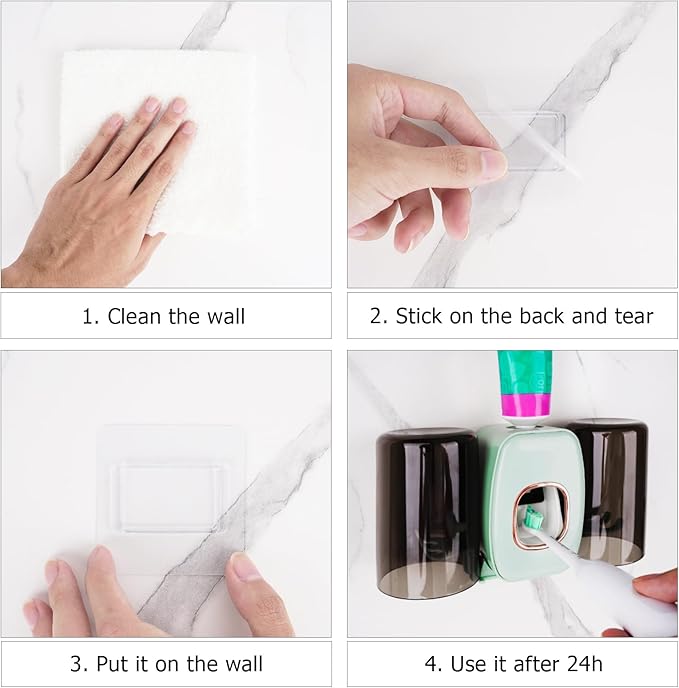 4 Slots Wall Mount Toothbrush Holder with Cover, Self Adhesive Toothbrush Storage Organizer for Shower, Toothbrush Hanger with 2 mouthwash Cups for Bathroom, Medicine Cabinet, Dorm(Green)