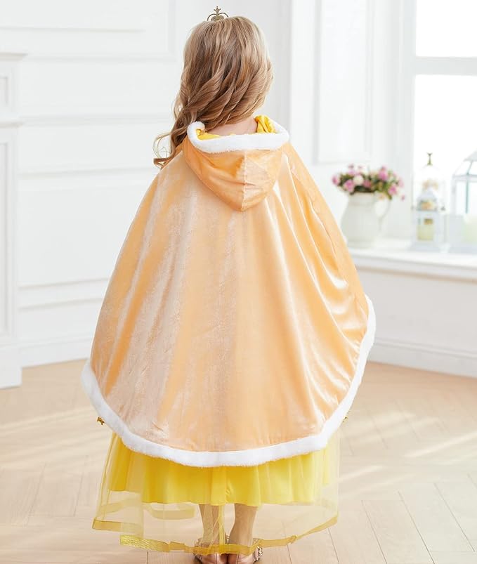 Princess Cloak with Hood Girls Cape Kid Toddler Costume Dress up for Halloween Christmas Carnival Cosplay