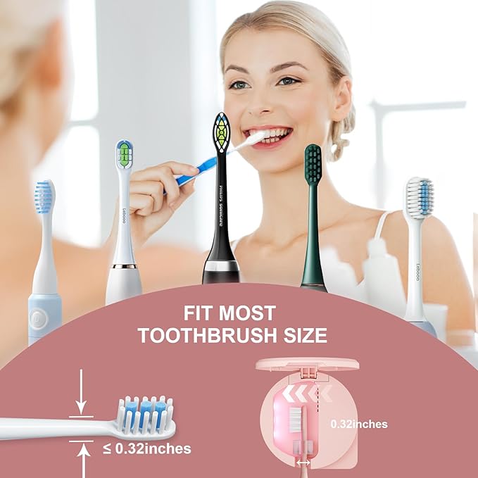 UV Toothbrush Sanitizer Holder, Toothbrush Sanitizer and Holder Cover Caps with Fan Drying, Rechargeable Portable Toothbrush Cleaner Case Fits Most Electric and Manual Toothbrushes (Pink)